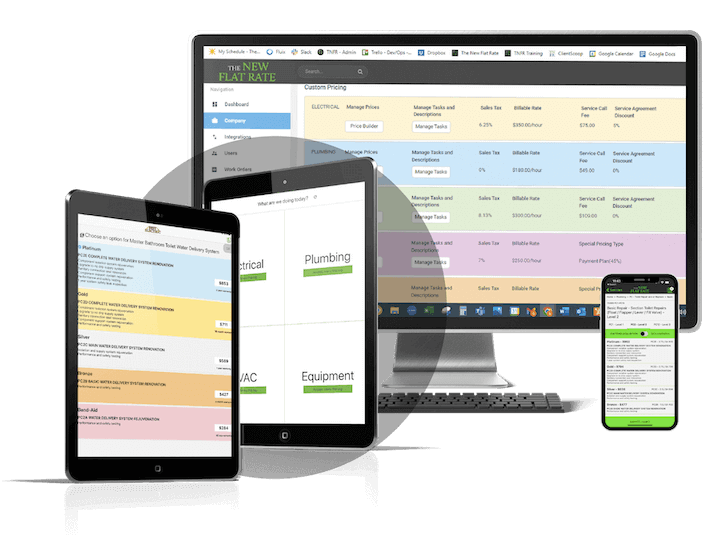 The New Flat Rate Menu Pricing system for Service Contractors includes Hvac flat rate pricing, electrical flat rate pricing, plumbing flat rate pricing, chimney flat rate pricing, and Building Science software