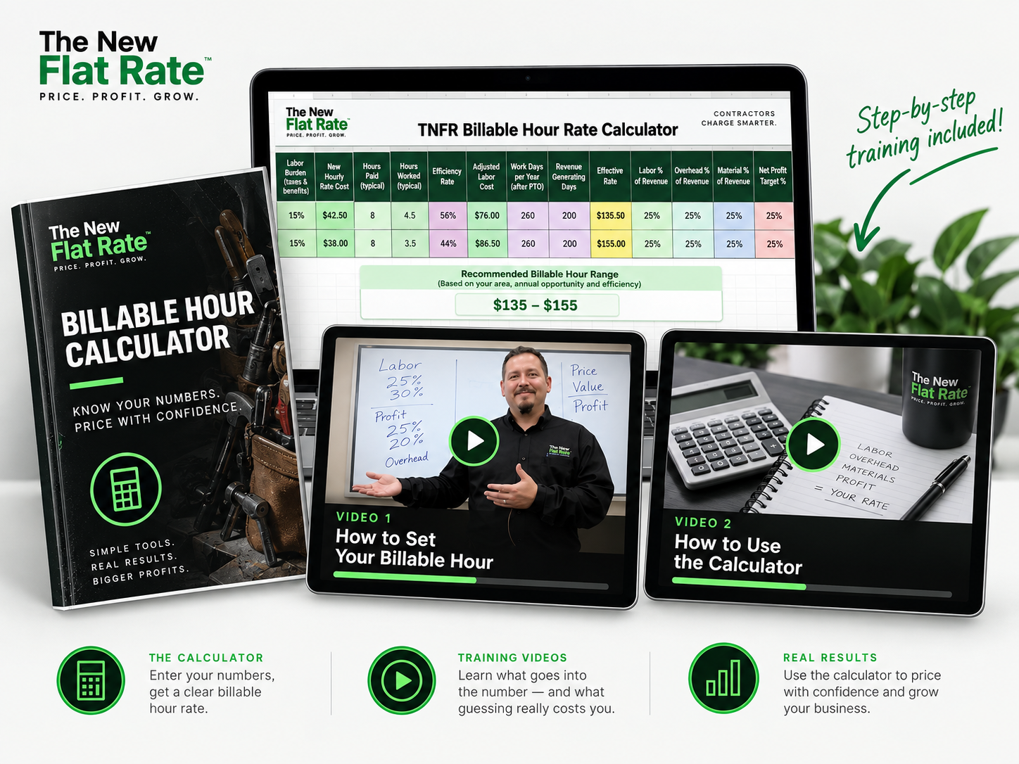 The Billable Hour Calculator plus two training videos from The New Flat Rate